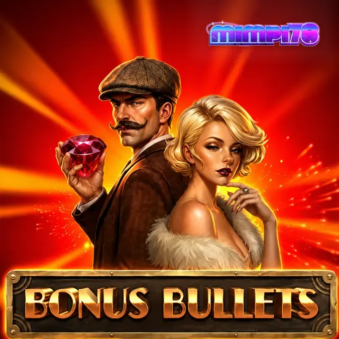 Tampilan visual gulungan slot Bonus Bullets dengan tema koboi