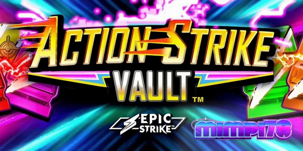 Tampilan visual slot Action Strike Vault dengan tema kosmik dan neon